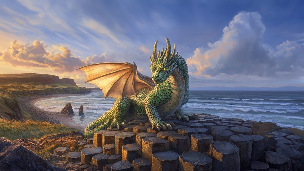 mcdonnellart's tweet photo. Adobe Firefly and Photoshop's generative AI to create  images of dragons at the Giant's Causeway.  The advancements in AI image generation allow for incredible creativity and realism. I had a fantastic time exploring these tools #AIArt #AdobeFirefly #Dragons #GiantsCauseway https://t.co/UoOub40mL5