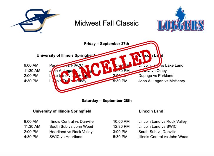 🚨🚨 WEEKEND UPDATE 🚨🚨

Due to inclement weather, Day 1 of the Midwest Fall Classic tomorrow has been canceled. Saturday’s games will still take place as scheduled.