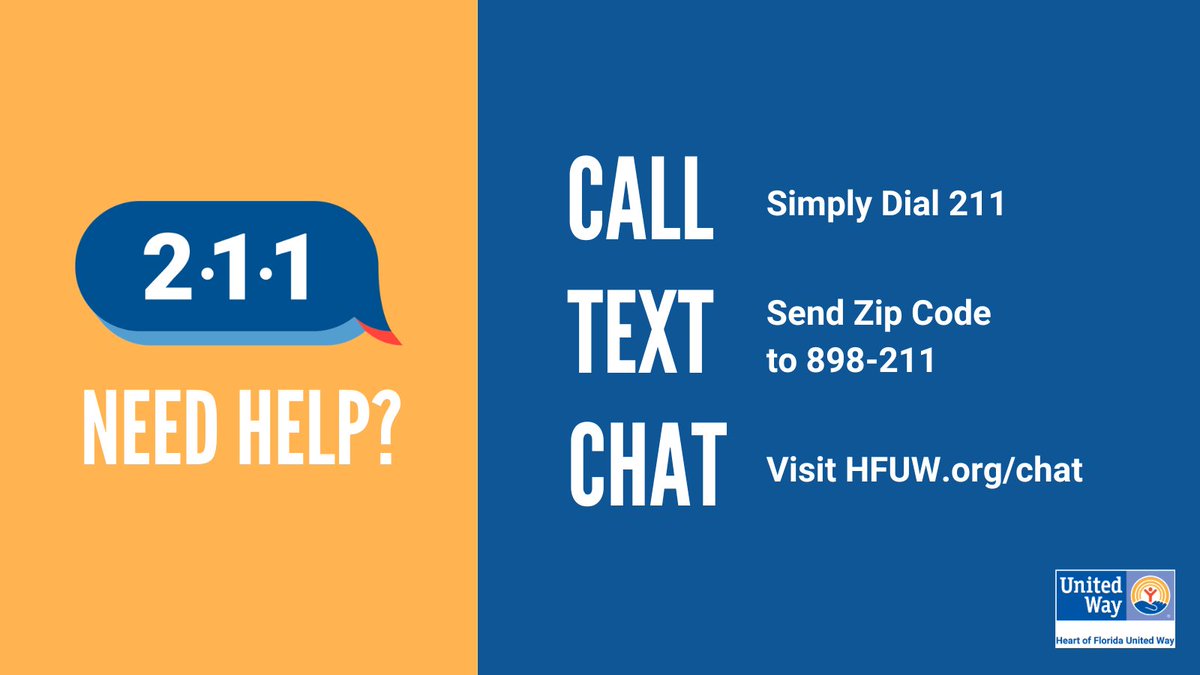 🌀 Hurricane Helene Update: We know storms can feel scary but remember you're not alone. Our 211 Information and Referral Hotline stands by 24/7. Whether it's emergency updates or disaster relief guidance you need, simply call, text, or chat with 211.

#HurricaneHelene