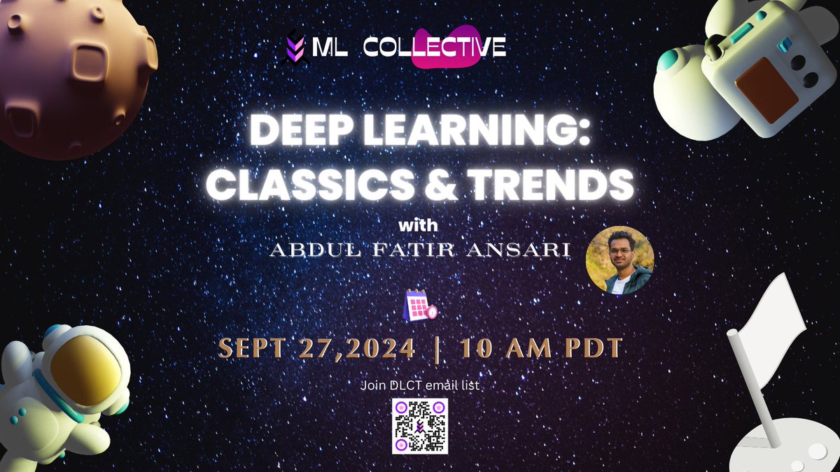 ml_collective's tweet photo. 🚀 Join us: Deep Learning: Classics and Trends on Sept 27 at 10 AM PDT with @solitarypenman! 🕰️ Discover "Chronos – Learning the Language of Time Series" and unlock the potential of time-series data in AI. Don't miss out! #DLCT #AI #TimeSeries #DeepLearning https://t.co/g9bBfHfeeU