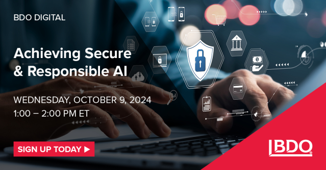 Learn how to leverage AI benefits while addressing its risks in <a href="/BDO_USA/">BDO USA</a>’s 10/9 webcast. bdo-usa.co/47GrVfW