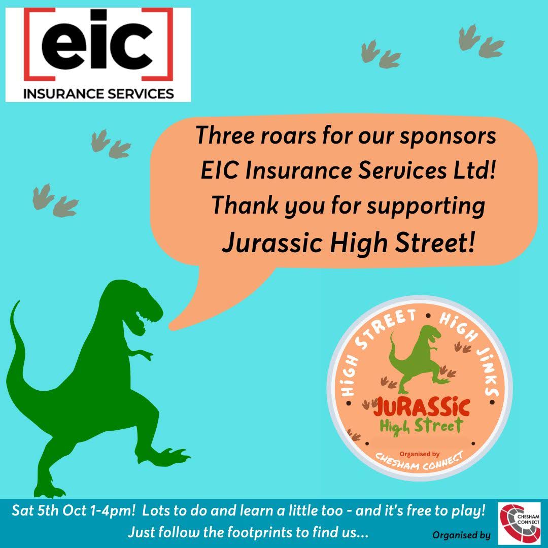Delighted to announce <a href="/EICInsurance/">EIC Insurance</a> as our sponsors for Jurassic High Street on October 5th - keeping the fun free!
#independentinsurancebroker   #businessinsurancespecialists