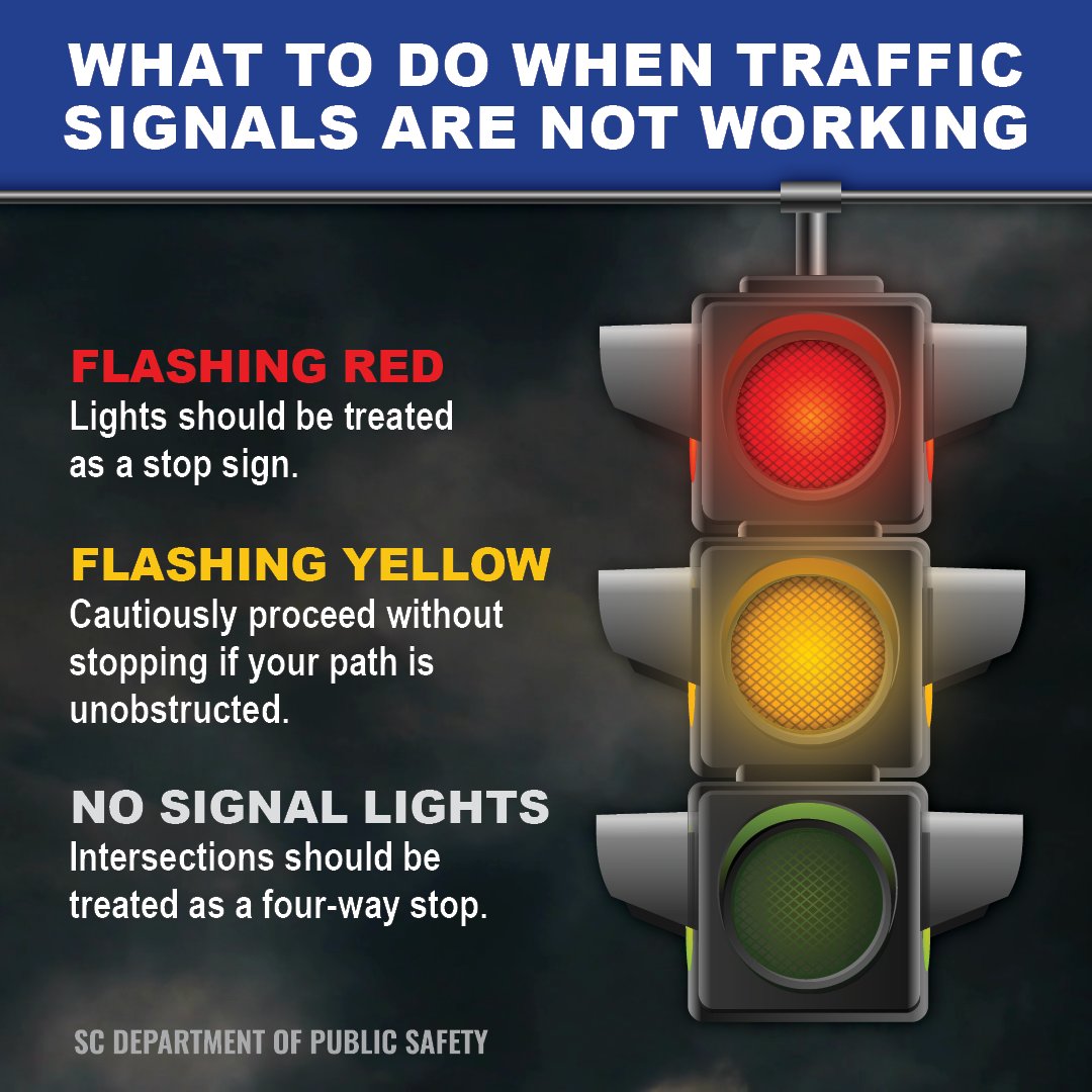 theSCDPS's tweet photo. Increased winds and power outages from severe weather may cause traffic lights to malfunction.

If you come across an intersection and the traffic lights are not working follow these simple steps.

#Helene #HurricaneHelene #TSHelene #scwx #sctweets #severeweather #southcarolina https://t.co/dZJ3wzdP9n
