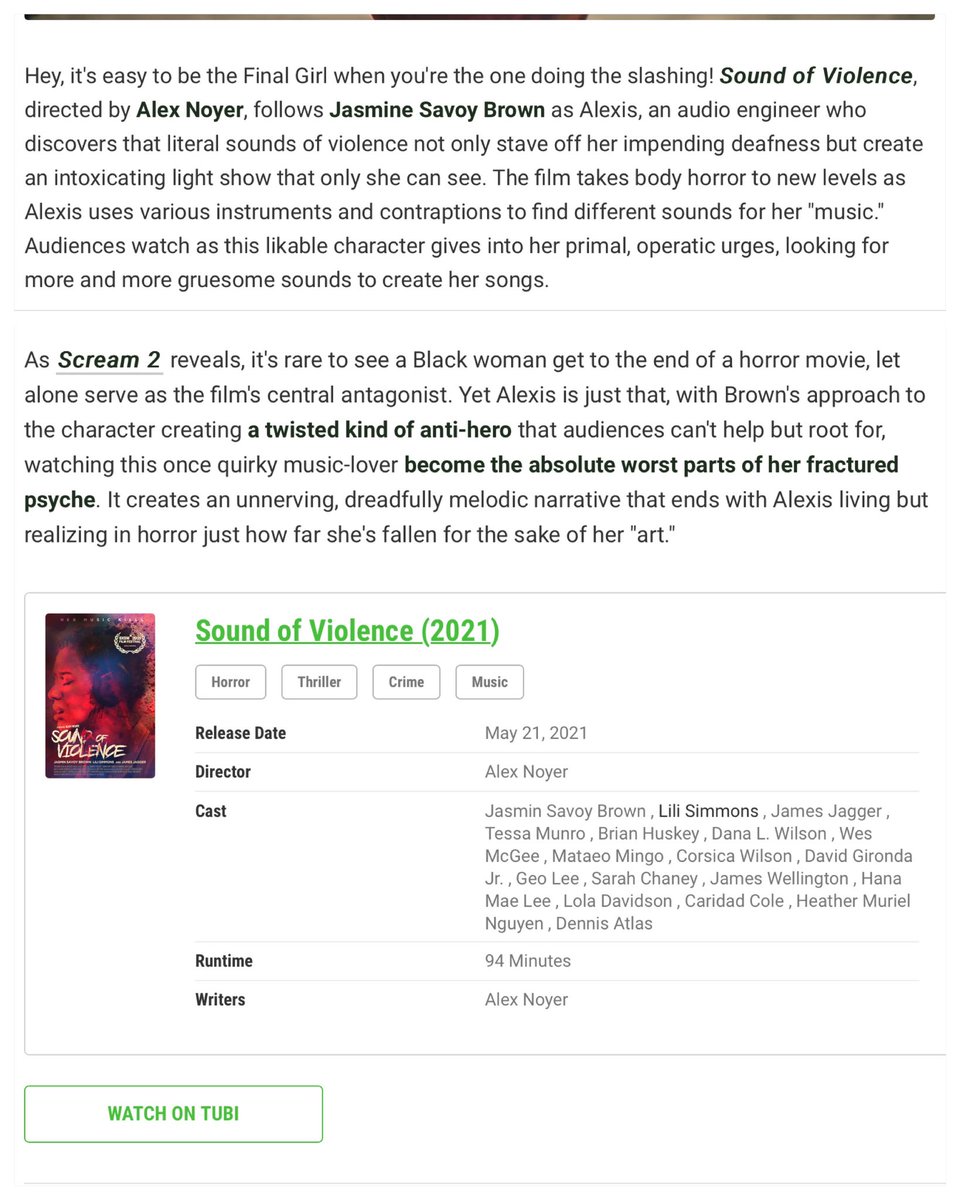 alexnoyer's tweet photo. Thank you @Collider for including Alexis from Sound of Violence, played by the almighty @jasminsavoy, on your list. Jasmin takes this complex character to such a level. You all need to see what Alexis hears.

https://t.co/wcqvY1Qdp1

#horrormovies #jasminsavoybrown #indiehorror https://t.co/PdIQBzjkNX