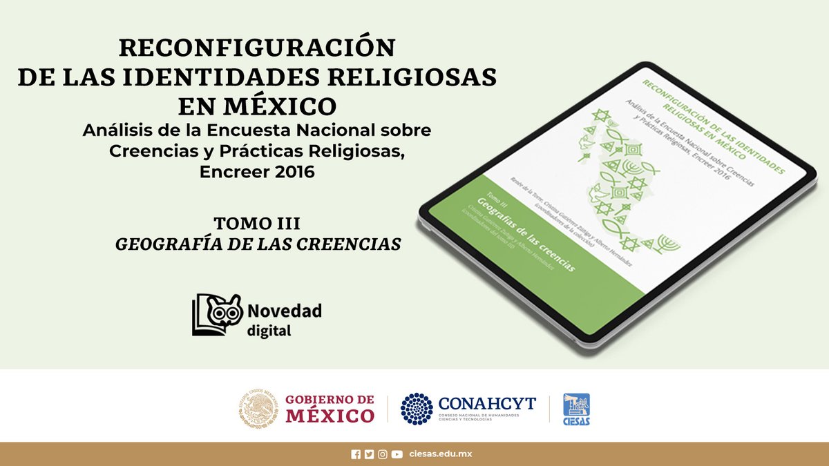 ciesas's tweet photo. En esta #NovedadDigital 🤳, exploramos la heterogeneidad religiosa en México 🇲🇽 a través de la Encuesta Nacional sobre Creencias y Prácticas Religiosas 2016 📊. Conoce los perfiles de cada región y sus particularidades.
Encuéntrala en https://t.co/eQncjUcRJv https://t.co/pHp1mhX8Pn