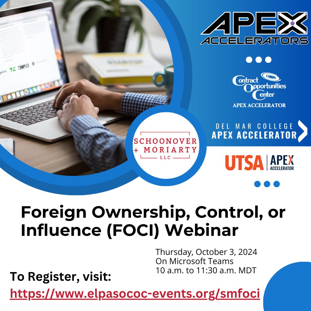 COCEPCC's tweet photo. Learn about Foreign Ownership, Control or Influence (FOCI) on Thursday, October 3, 2024. To register visit: https://t.co/xKkNEUsaiz https://t.co/qxhS2DcdSH