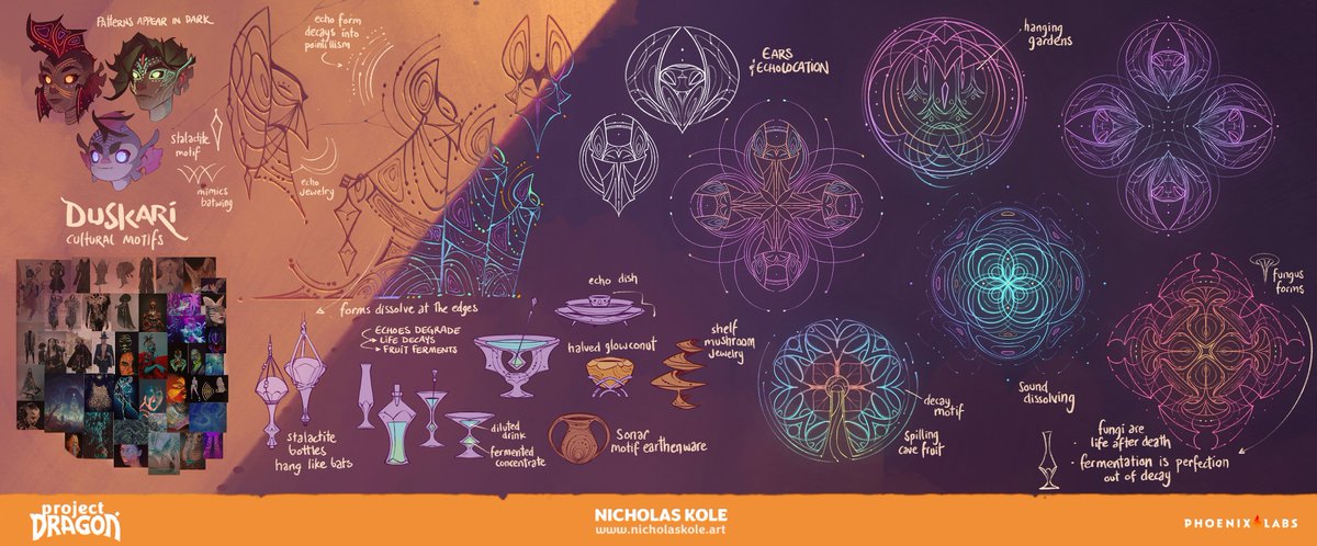 There was a moment when we were looking ahead to planning new biomes &amp; playable races more seriously. Our explorations into the Desert (Badlands) biome of Project Dragon led to some exciting worlbuilding visdev about the cultures that live there- like the subterranean Dusklings