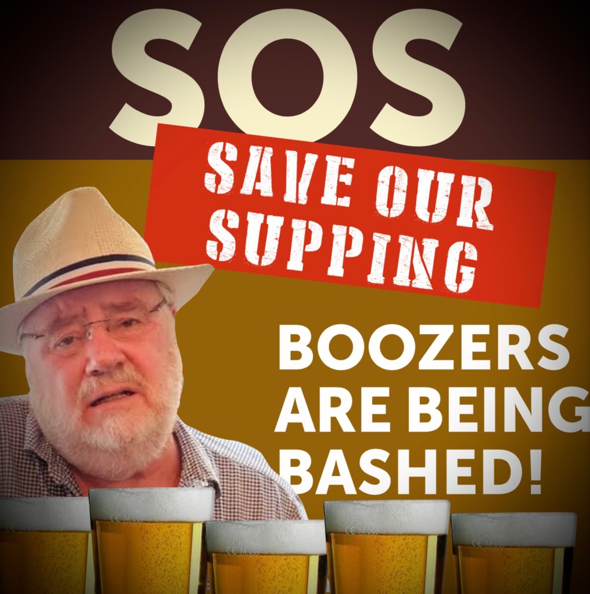 mikeparry8's tweet photo. OK FOLKS .. As I anticipated I've had a massive positive response to my new campaign .. S O S .. Save Our Supping .. Every British drinker must fight against Politicos plans to tax beer, make our glasses smaller and close our pubs earlier. It stops here 🧐🍺 #BLADDOINMODDO https://t.co/R1NT9vVupR