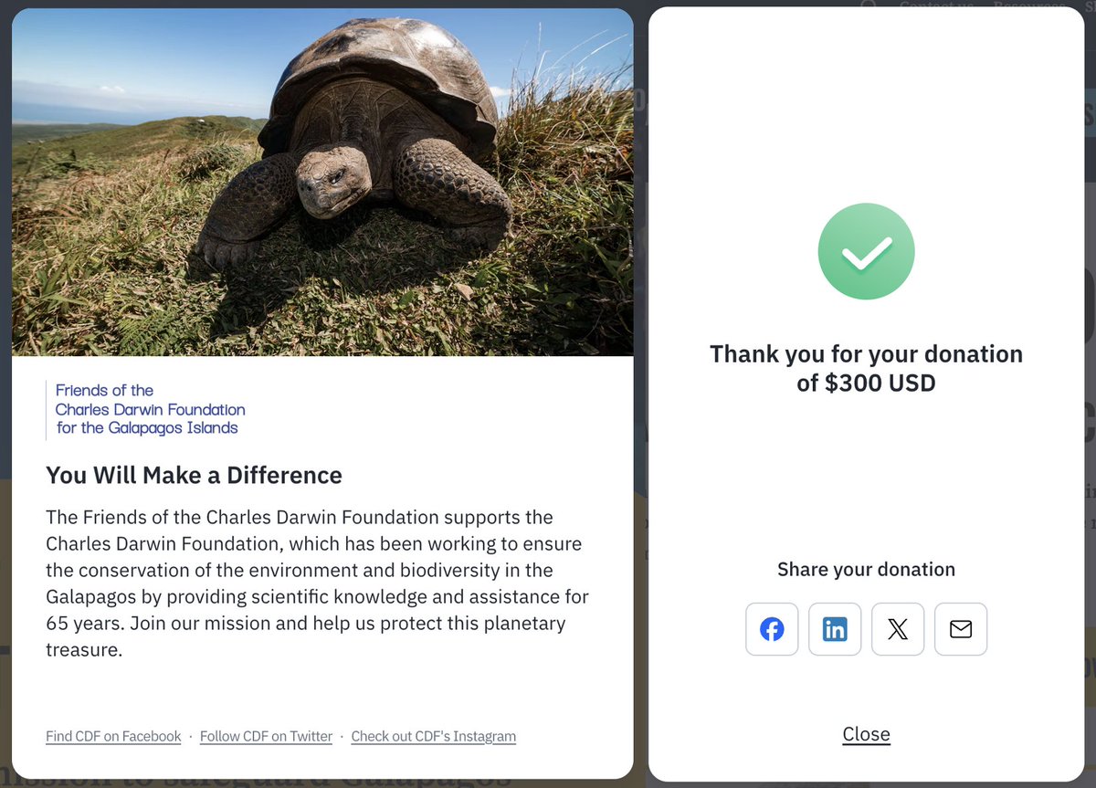 LosslessCharity's tweet image. Lossless Charity (LC) donates 300 USD to the Charles Darwin Foundation by adopting a Galapagos Giant Tortoise.
Many thanks to @DarwinFound for 65 years of conservation work protecting endangered species and the unique biodiversity of the Galapagos islands. You truly are making a…