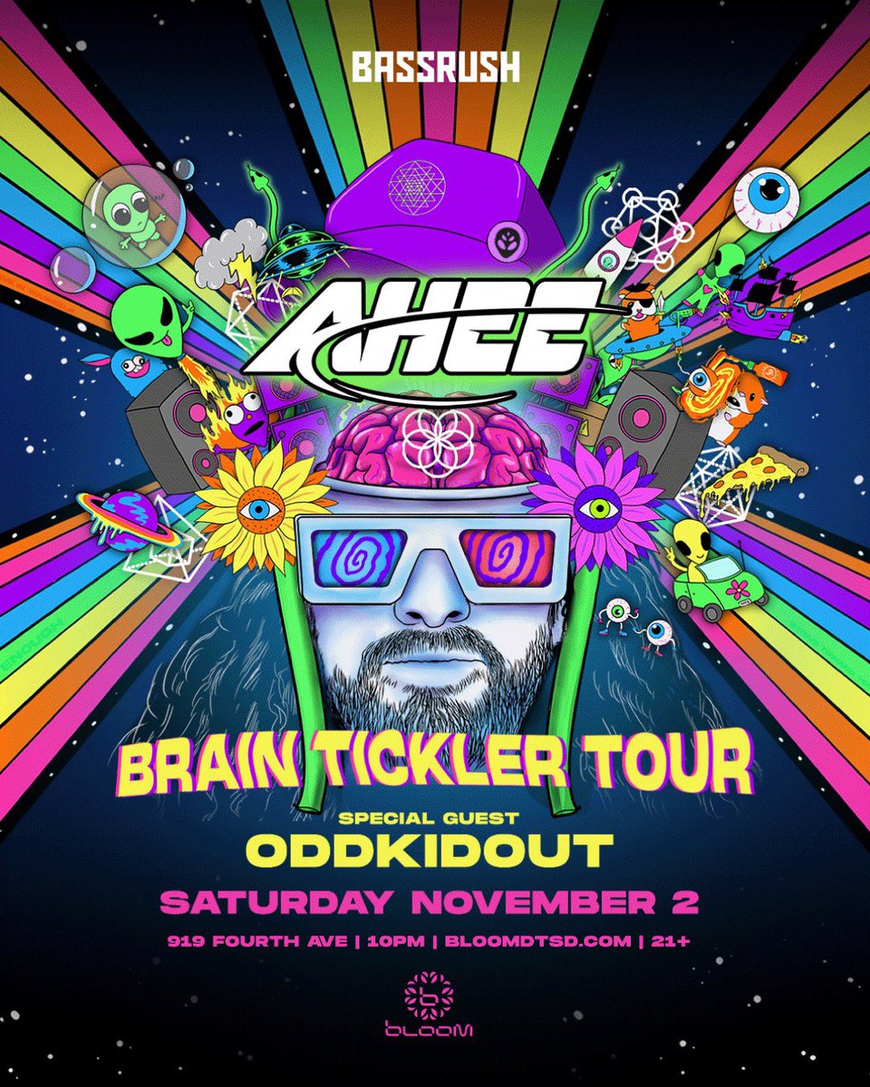OfficialAhee's tweet photo. Stoked to have @OddKidOut_ join us in San Diego at Bloom Nightclub for the Brain Tickler Tour on Nov 2nd!!! You don’t want to miss his finger drumming madness!!!
Get your tickets now via link in my bio! 🧠⚡️👽🤘 https://t.co/F2jlz9fV7t