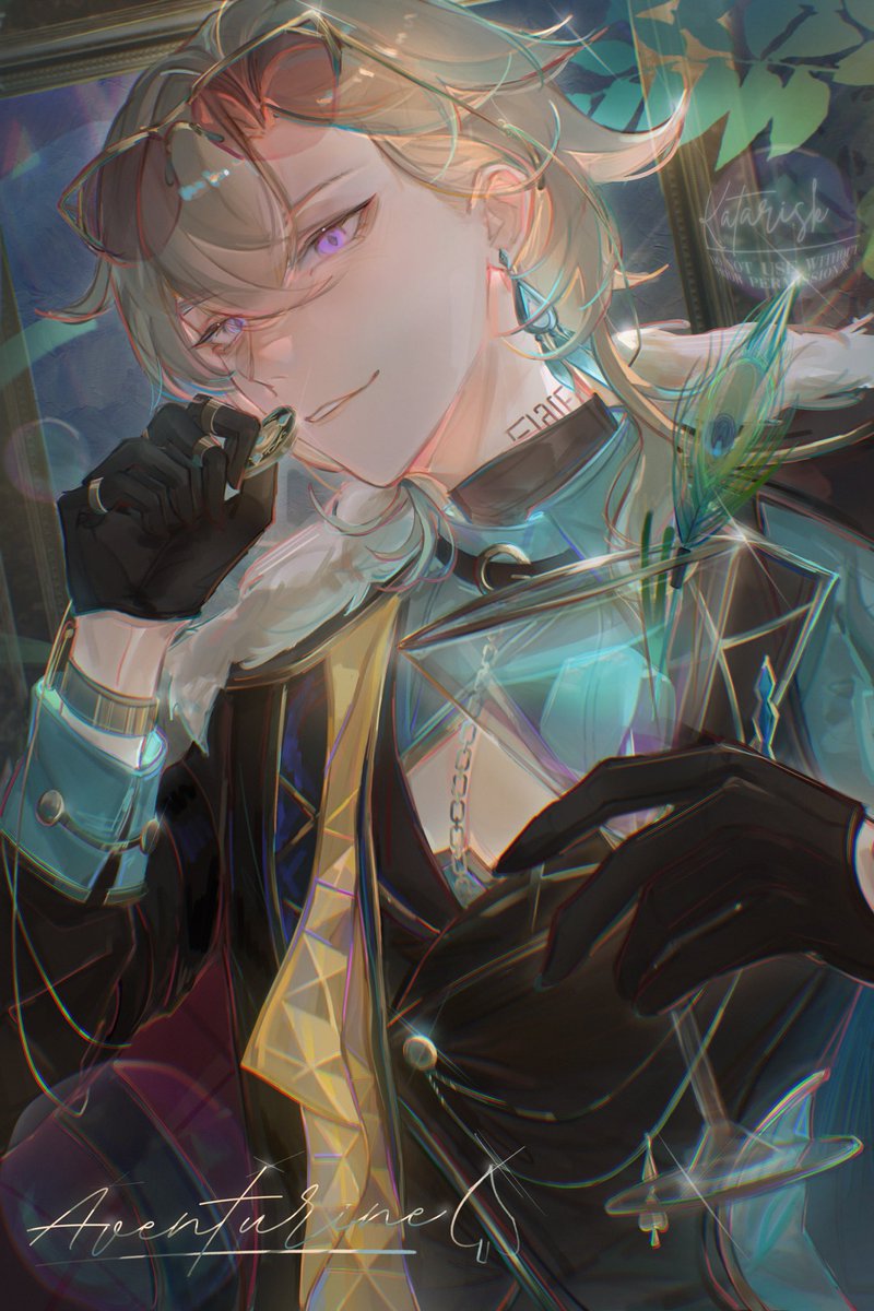 Katarisk's tweet image. [I]🥂🦚✨

Tried playing around more with colours this time~ 

#HSRFanart #Aventurine #砂金 #崩坏星穹铁道 #崩壊スターレイル #HonkaiStarRail #hsr #HonkaiStarRailFanart