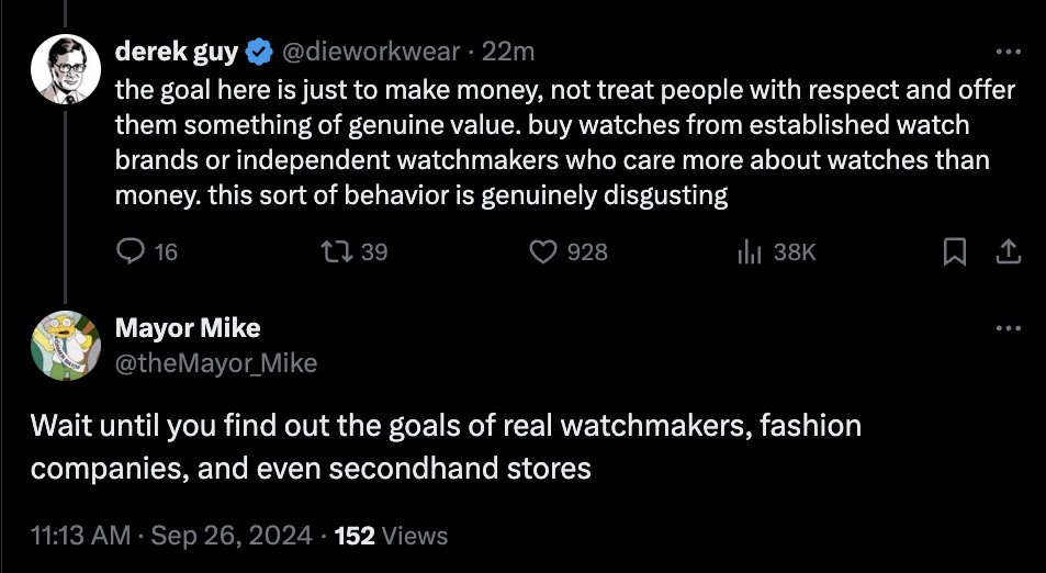 dieworkwear's tweet photo. I once had dinner with @shoesbynoonoo, who I think is one of the best bespoke shoemakers in the world. Bespoke is a hard business because it takes time to make anything right, so you can only make so many pairs of shoes (or suits) in a year. This makes it hard to scale, and thus limits a craftsperson's income. 

I suggested to him that he make an accompanying line of ready-made shoes and accessories, such as ties and scarves and keychains, which are easier to scale. His bespoke service could then be a halo for what could be a more profitable side of his business. 

He politely brushed the suggestion aside and said he's content with his current business making ~30 pairs of shoes a year. If he can build it up to 50, then he'll be maxed out. "I just want to make shoes and have time to ride my motorcycle," he told me. 

To me, this is very refreshing. In my time writing about menswear, i've found it much more enjoyable to talk to tailors, shoemakers, and craftspeople who are passionate about their work because they can tell you the intricacies of how something is made. They also take pride in their craft, which to me is the best guarantee of quality. 

There are many good people on the business side of things. But I find it noxious when someone is only concerned about making money. Once talked to the owner of a MTM tailoring company who barely cared how things were made. He only saw people in terms how they could help grow his business.