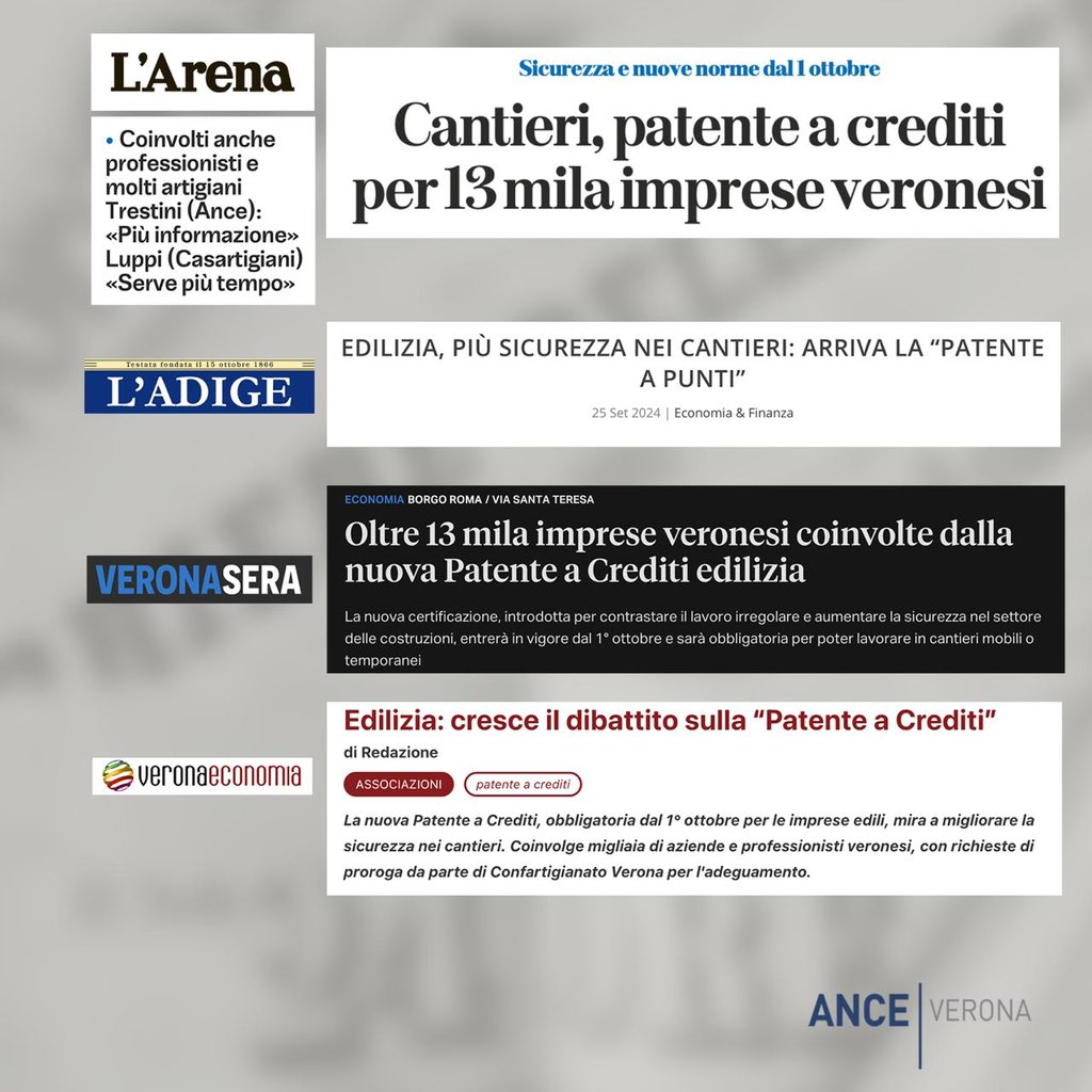 Patente a crediti per le imprese edili.
Per <a href="/CarloTrestini/">Carlo Trestini</a>, Presidente Ance Verona, "un passo importante per la prevenzione degli infortuni".
