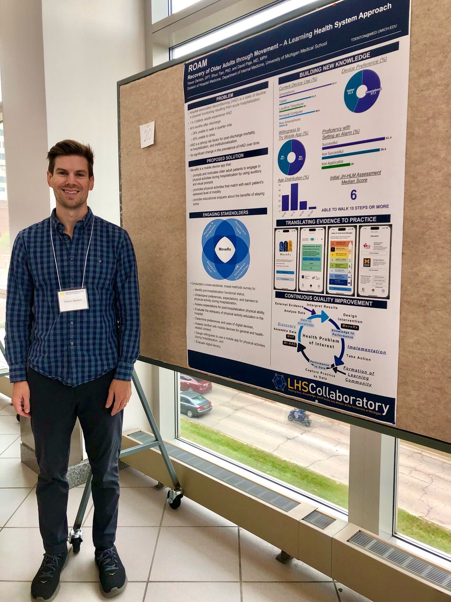 Stephanie Parks Taylor (@stephptaylorclt) on Twitter photo Improving mobility for hospitalized patients is a high-priority research area for U-M hospital medicine!
Congrats to HM research project manager and <a href="/umichDLHS/">LearningHealthSci-UM</a> MEL-STAR scholar <a href="/TrevDenton/">Trevor Denton</a> on presenting his important LHS work on digital innovation for getting patients to move! Improving mobility for hospitalized patients is a high-priority research area for U-M hospital medicine!
Congrats to HM research project manager and <a href="/umichDLHS/">LearningHealthSci-UM</a> MEL-STAR scholar <a href="/TrevDenton/">Trevor Denton</a> on presenting his important LHS work on digital innovation for getting patients to move!