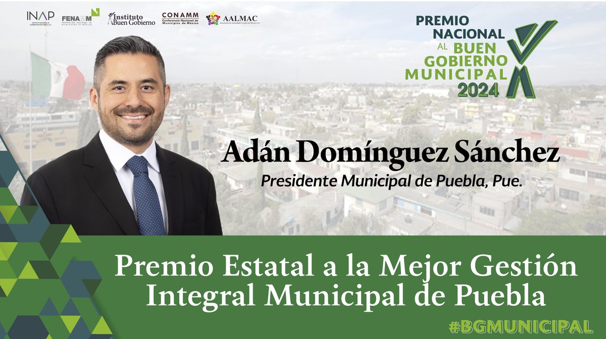 Alcalde de Puebla, Adán Domínguez Sánchez <a href="/adandominguez/">Adán Domínguez Sánchez</a>, recibe el <Premio Estatal a la Mejor Gestión Municipal del Estado de Puebla🏆>

Se reconoce la exitosa implementación del <Proyecto Sorteo para incrementar el impuesto predial 2024>  

¡Felicidades, Alcalde!
