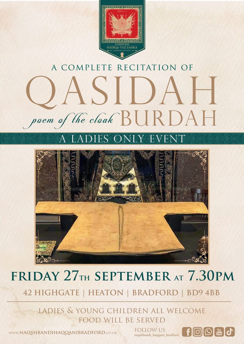 DhikrandSalawat's tweet photo. #Dhikr #Salawat #Mawlid #QasidaBurda in #Bradford by @NaqshbandiBfd #SistersOnly https://t.co/ZQu1JjQEOt