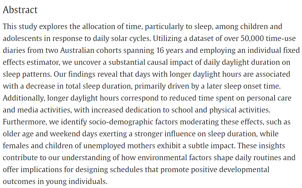 Just accepted: "Solar cycles and time allocation of children and adolescents", by Nguyen, Zubrick and Mitrou. Link: doi.org/10.1016/j.ehb.…