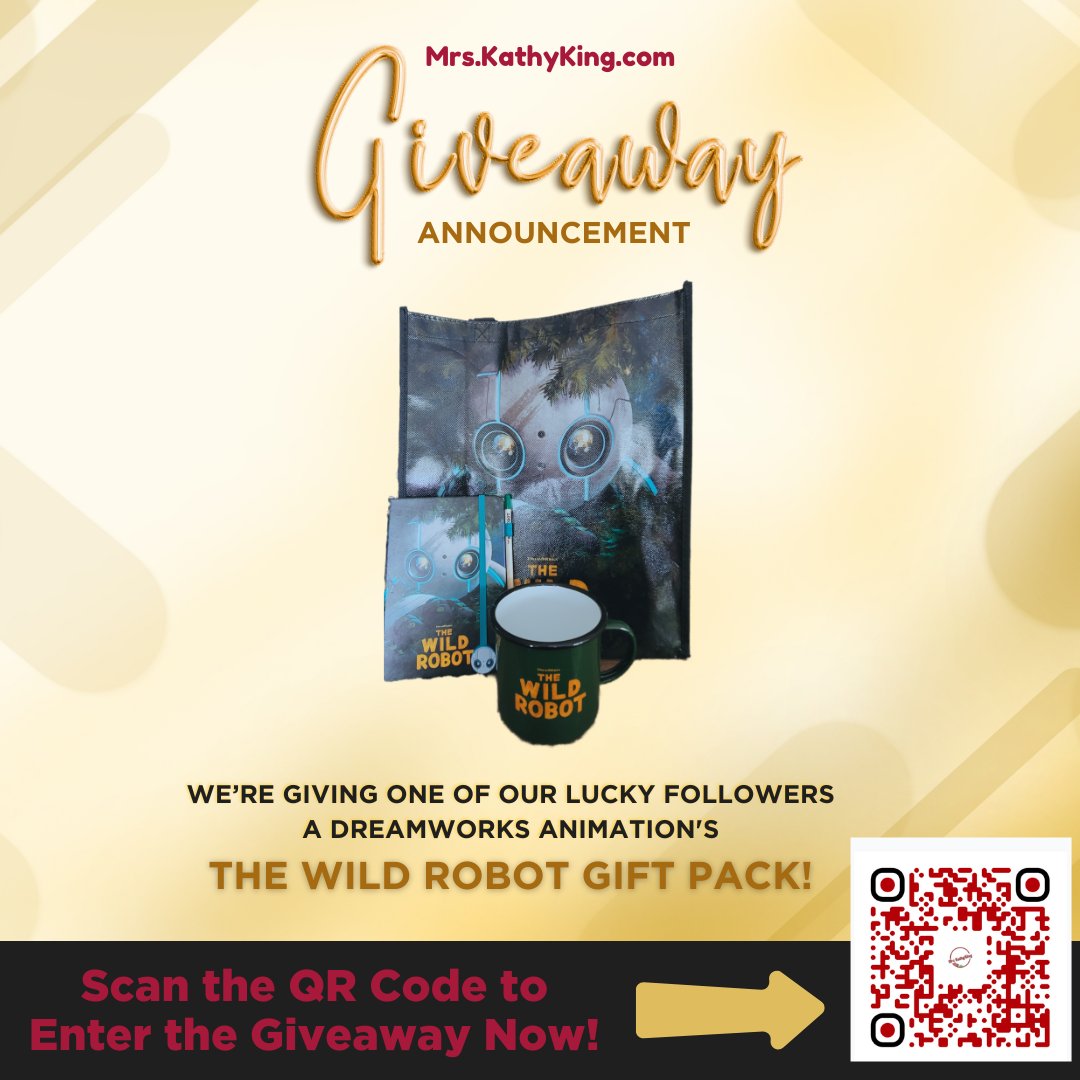 🌿 Win a The Wild Robot! gift pack🤖Enter via link or QR code. bit.ly/MrskathyKingTWR #Giveaway #TheWildRobot