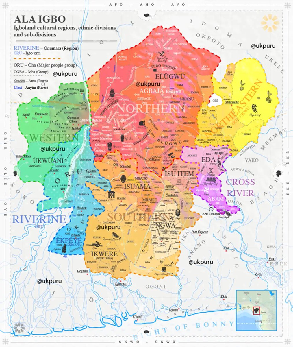 OziIkoro's tweet photo. “Alaigbo” A breakdown of Igboland cultural regions, ethnic divisions, tribes and sub-tribes.

1. Cross River Igbo (Aro)

– Location: Found primarily in the eastern part of Igboland, close to the Cross River area. [...] https://t.co/XyrXw9ylYz