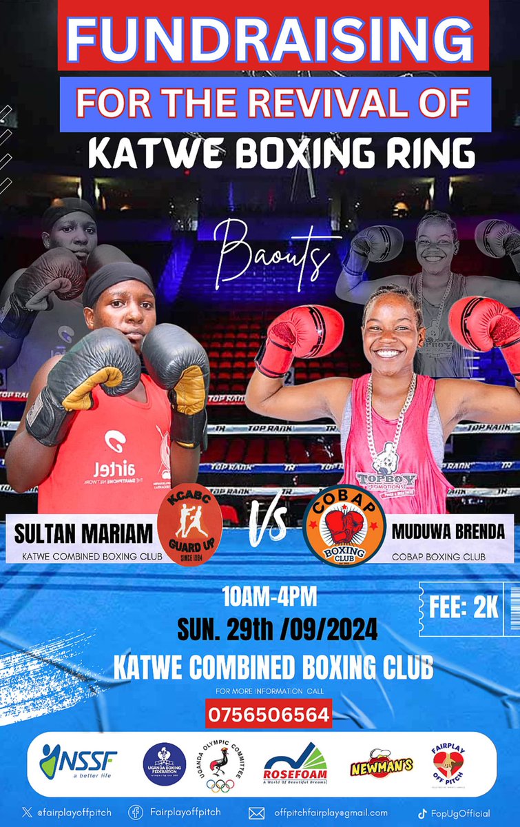 Don’t miss out this interesting show from some of the talented boxers on 29th of September 2024 at Katwe as we fundraise for the revival of Katwe Boxing Ring