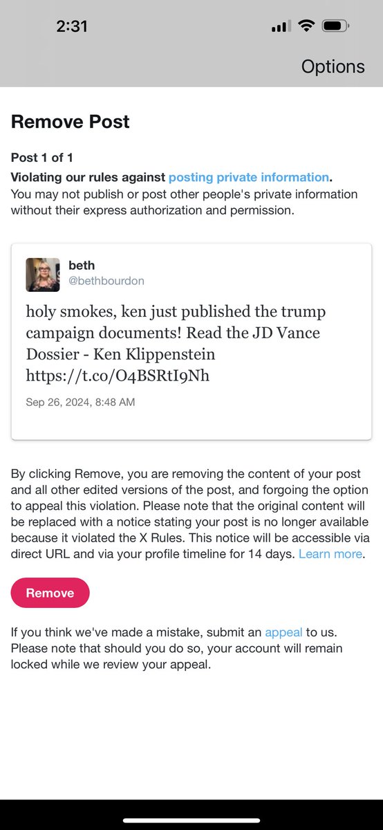 mr free speech musk locked my account and banned ken’s account over an article about JD vance that ken wrote. to unlock, i have to delete the post. i think we all need to ask elon to un ban ken’s account.