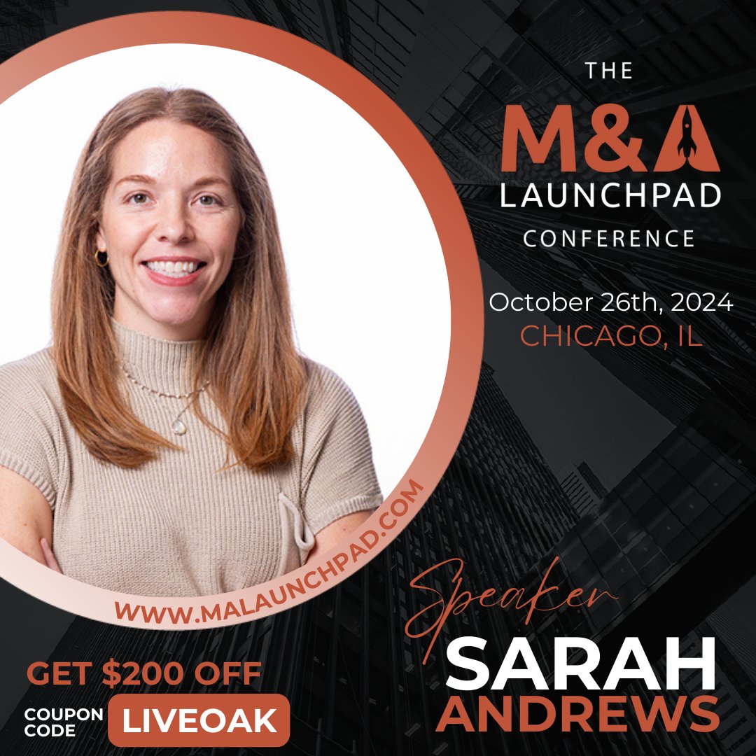 Sarah Andrews (@sarah_m_andrews) on Twitter photo Join me at the M&A Launchpad Conference on October 26, 2024, at the HYATT REGENCY O'HARE CHICAGO!
Use code LIVEOAK to get $200 off your ticket! Elevate your mergers and acquisitions game, and network with leaders. Secure your spot now! <a href="/LisaGForrest/">Lisa Forrest</a>
malaunchpad.com Join me at the M&A Launchpad Conference on October 26, 2024, at the HYATT REGENCY O'HARE CHICAGO!
Use code LIVEOAK to get $200 off your ticket! Elevate your mergers and acquisitions game, and network with leaders. Secure your spot now! <a href="/LisaGForrest/">Lisa Forrest</a>
malaunchpad.com