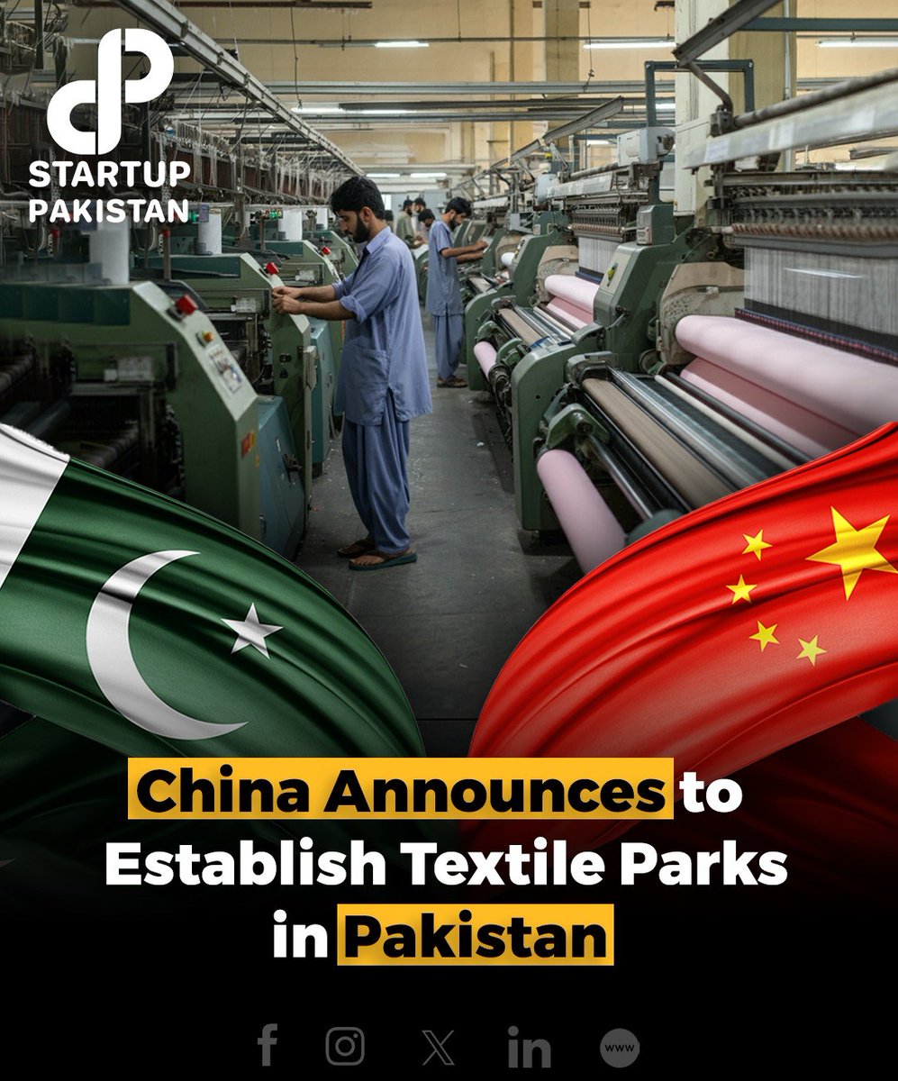 PakStartup's tweet photo. The RUYI Group from China has announced plans to establish international-standard Textile Parks in Pakistan, facilitated by the Special Investment Facilitation Council (SIFC).
#TextileParks #ChinaPakistan #Investment #SustainableDevelopment #EconomicCooperation https://t.co/sxcu6R2tUS