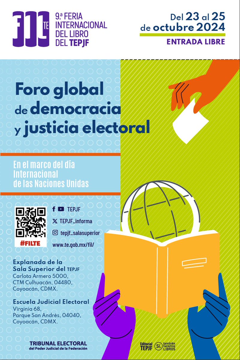 MiguelNvX's tweet image. Les comparto que pronto se llevará a cabo la 9a. #FILTE, con presentaciones de libros, escuchatorios, webinars, talleres, tertulias culturales y un programa infantil, todo ello para promover la difusión del conocimiento jurídico-electoral y crear un foro de reflexión y análisis.