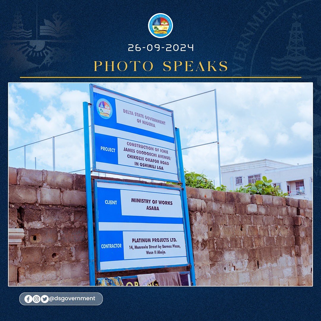 DSGovernment's tweet photo. In line with Governor Sheriff Oborevwori’s commitment to rehabilitating and constructing critical road infrastructure across Delta State for improved connectivity and ease of movement, the Commissioner for Works (Rural and Riverine Roads), Mr. Charles Aniagwu, earlier today handed over the 2.7km Issele-Azagba-Otulu road in Aniocha North Local Government Area to the contractor for completion.

During the inspection, Mr. Aniagwu also visited the construction sites of Ichie James Obodoechi Avenue and Chikozie Okafor Road in Asaba, Oshimili South Local Government Area, as well as the failed portions of the Benin-Asaba Highway. He emphasized Governor Oborevwori’s commitment to ensuring the safety of commuters, particularly on the Benin-Asaba Highway, urging the contractor engaged by the federal government to expedite repairs on the affected sections, as road users are facing significant challenges.