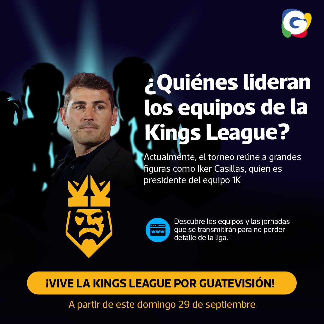 Guatevision_tv's tweet photo. La Kings League estará en Guatevisión.
Más en
https://t.co/KS3qfZ0jvQ https://t.co/5QI5ouJ70S