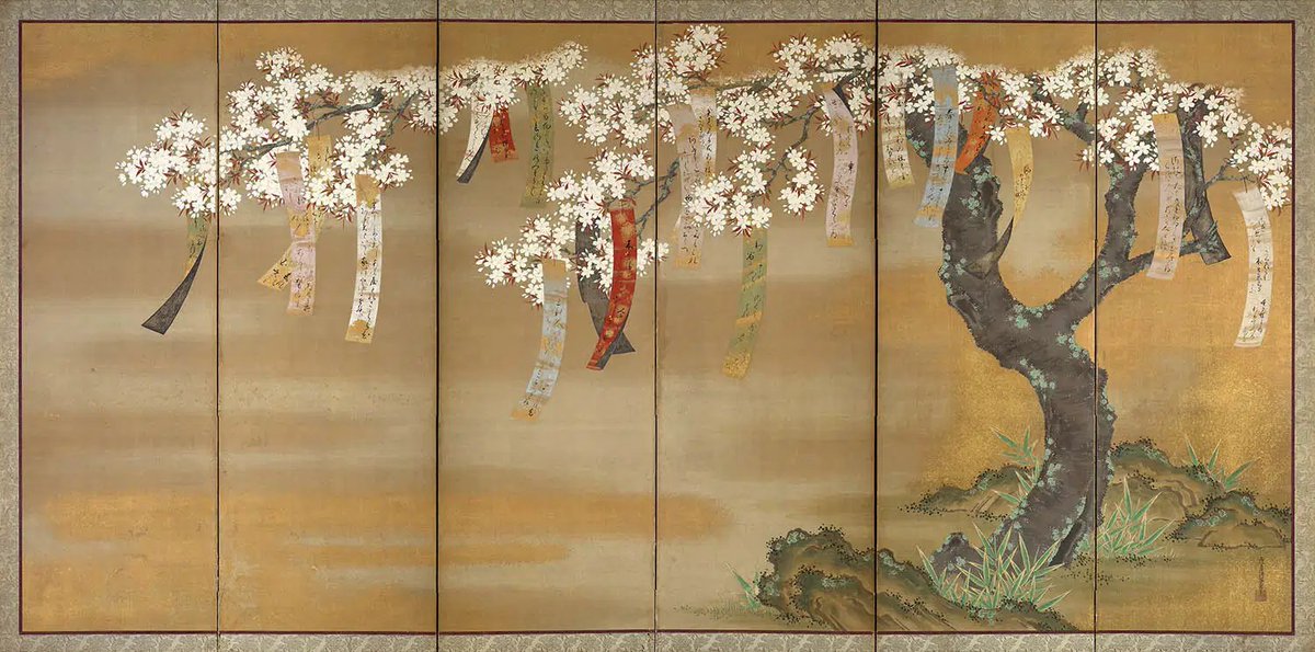 Brindille_'s tweet photo. Poetry Slips attached to Cherry and Maple Trees, 1654 Tosa Mitsuoki (Japanese painter, 1617 – 1691) https://t.co/kKlgF8pEXx