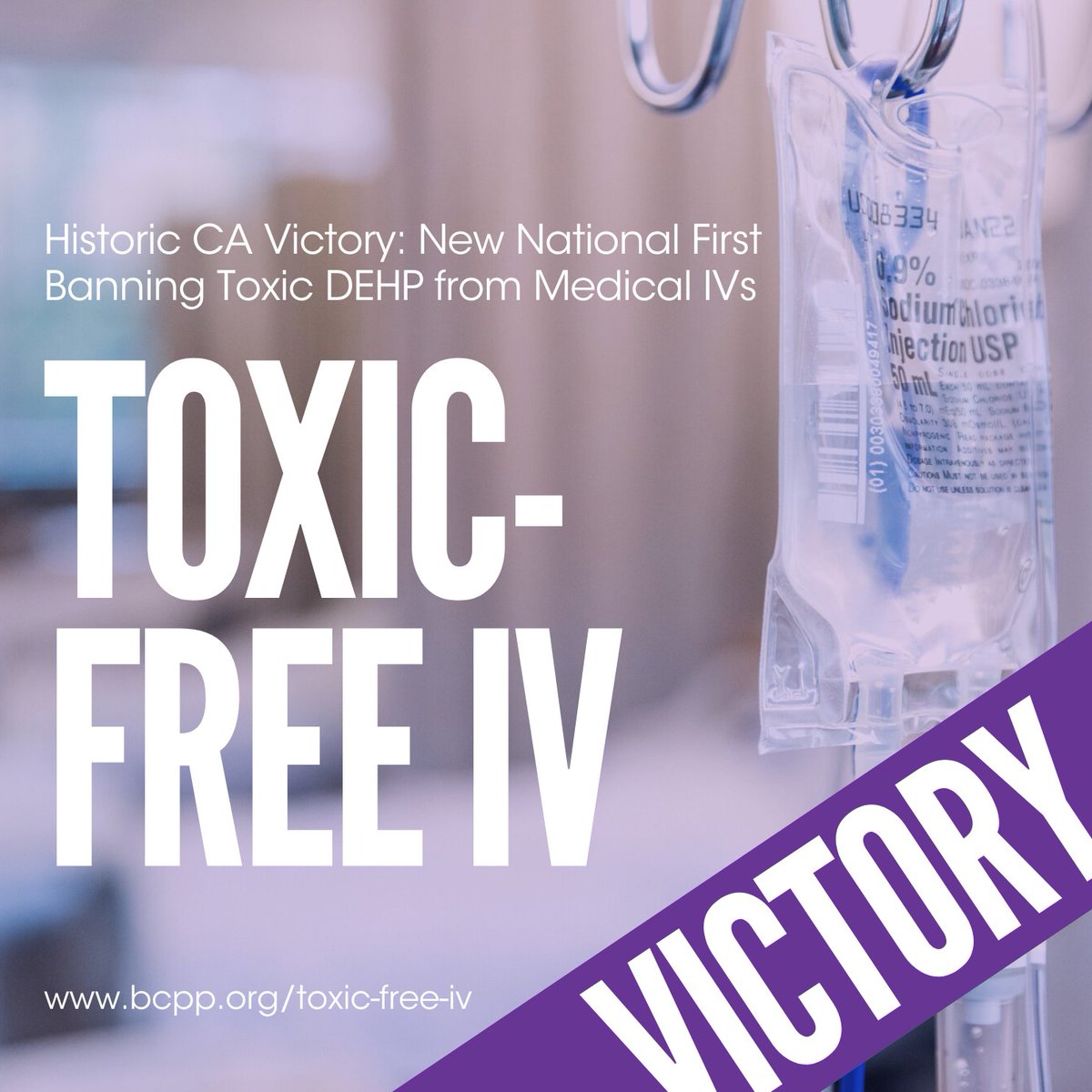 BCPPartners's tweet photo. 🚨 BREAKING NEWS 🚨

California has just passed the historic Toxic-Free Medical Devices Act (AB 2300), banning the toxic phthalate DEHP from IV bags and tubing! This law is the first in the nation and a huge win for patient safety and public health. 🎉

AB 2300 marks the 20th health-protective law that BCPP has championed! We wrote the legislation; met with dozens of offices; convinced legislators to support this bill; and rallied the masses to take action. Together, we made history!!

But here is the caveat...
The new law will not go into effect until 2030! Sometimes, no matter how hard you push, the industry pushes back harder. But we are not giving up yet. We're just getting started.

Because the pursuit of patient safety is far from over.

3 of the 4 leading manufacturers of IV bags and tubing have DEHP-free options, and guess what? They’re cost-comparable. So, no more excuses about profit over people!

We will now focus on calling on hospitals nationwide not to delay taking action and sign our pledge to go DEHP-free. Support our efforts by urging your hospital (if they don't already) to choose DEHP-free IVs!

We need your help now to make this effort possible! Follow our campaign and donate to support or efforts for Toxic-Free IVs today, so we can continue to:
➡️ Convert hospital systems to non-toxic IV options
➡️ Educate health practitioners so they can protect their patients
➡️ Hold companies that sell PVC and DEHP medical devices accountable
➡️ Save lives by protecting neonates, mothers, cancer patients, and everyone! 

🟣 Follow the campaign: https://t.co/cpIBPpBj9y
🟣 Donate to support Toxic-Free IV: https://t.co/IaXYriQCtQ 

Huge THANK YOU to @AsmLoriDWilson @yourcbhn @ACOG

#victory #phthalates #DEHP #PVC #AB2300 #hostpitals #patienthealth #ToxicFreeIV #healthcare 
#breastcancer #breastcancerpreventon #cancerprevention #toxicchemicals #environmentalhealth