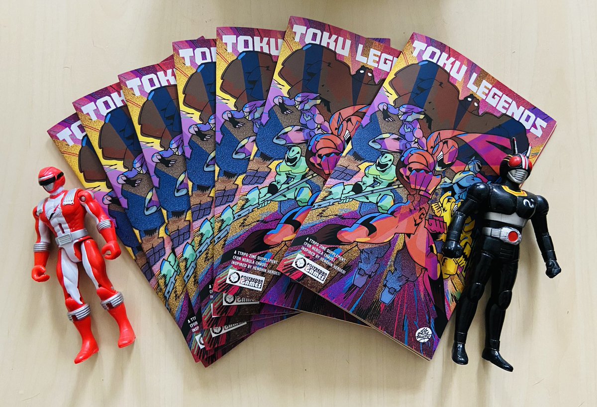 polyhedragames's tweet photo. just got the first shipment of TOKU LEGENDS zines in! Here’s a few of them next to some random guys. Shipping to Kickstarter backers soon https://t.co/krvhC2xgIW