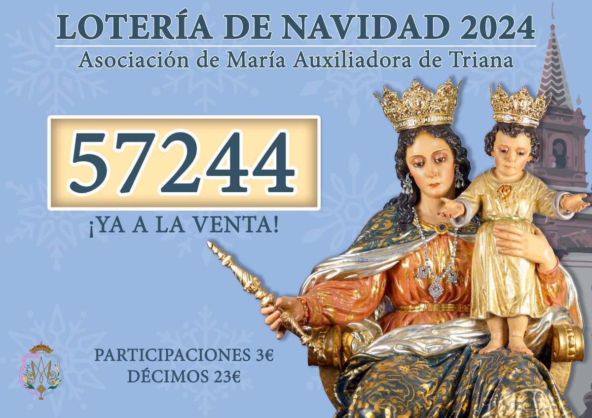 LOTERÍA NAVIDAD 2024

Ya está a la venta la Lotería de Navidad de nuestra Asociación para el sorteo del próximo 22 de diciembre.

Disponibles décimos a 23€ y participaciones a 3€.

Para cualquier información no dudes en contactar con nosotros a través de las RRSS.