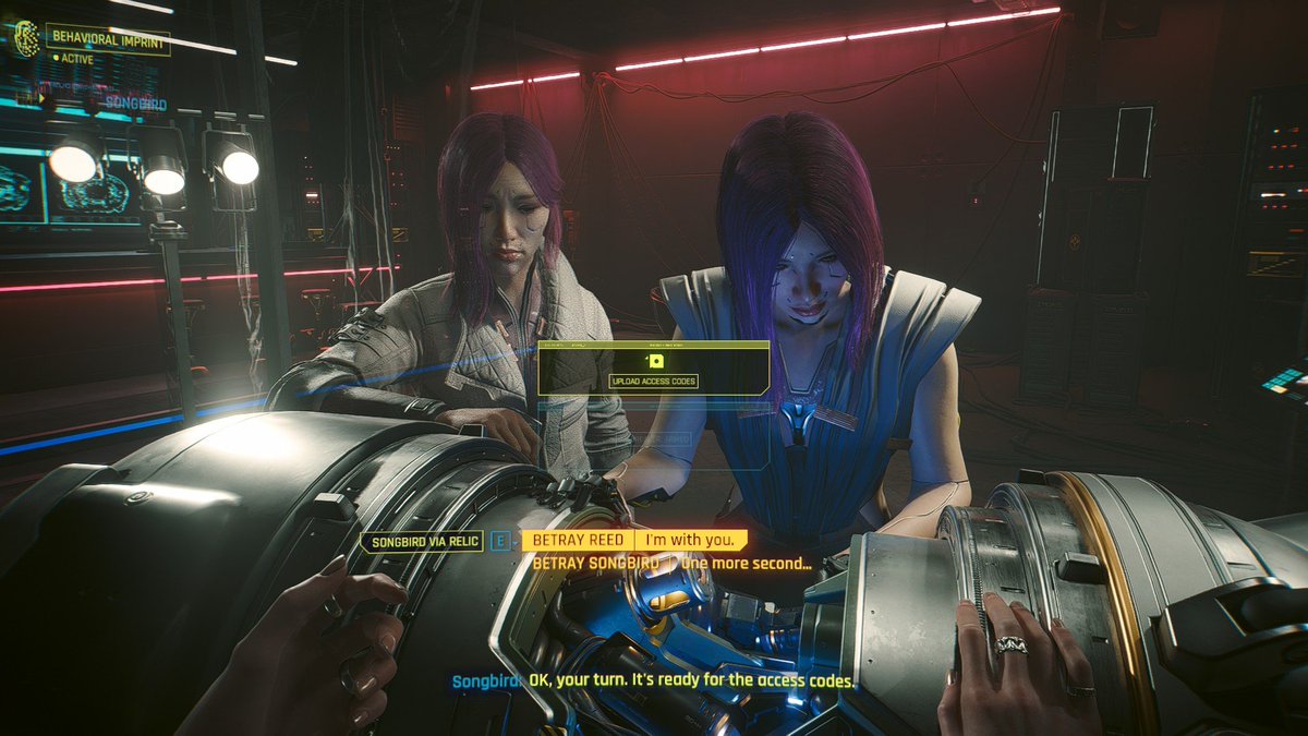 SynthPotato's tweet photo. In honor of Phantom Liberty's first anniversary and the hardest decision ever in gaming history, I have one question:

Did you side with Reed or Songbird?

I went with Reed because I felt as though the NUSA and Reed were both reliable, even though Songbird was more morally correct, Cyberpunk is a corrupt world and I wanted more than anything for V to find a way to live the rest of her life, Songbird so far had led us astray quite often and didn't seem to wield any results.

So Reed made more sense than anything, though it truly felt like betraying a close friend, at the end my V got what she wanted, Johnny out of her head and the freedom to live a normal life, as normal of a life as anyone could have in a place like Night City