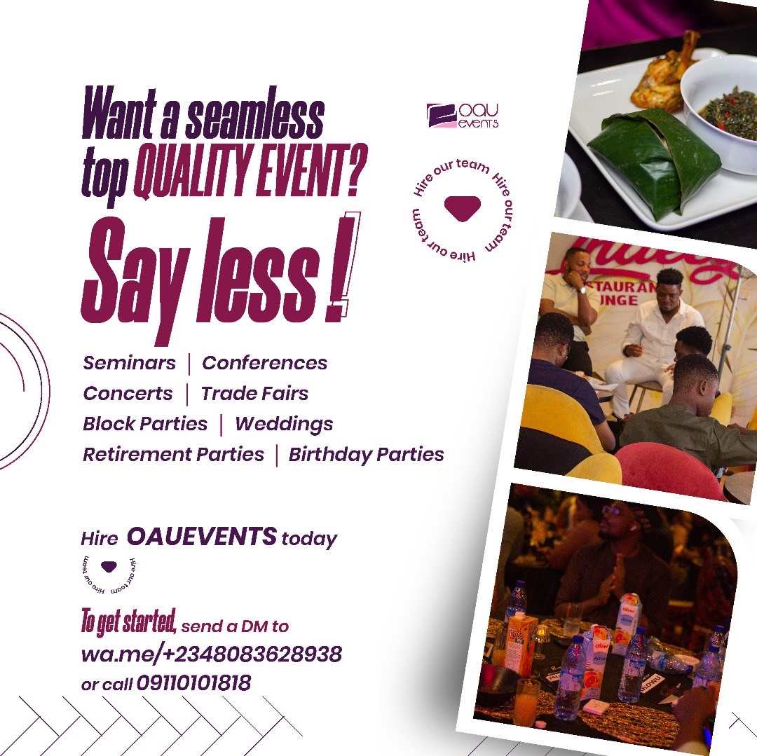 oaueventz's tweet photo. Send a DM to https://t.co/FvsW5jWZyh for fast response โฉ
ย #OAUEVENTS https://t.co/5JocVb5uJ1