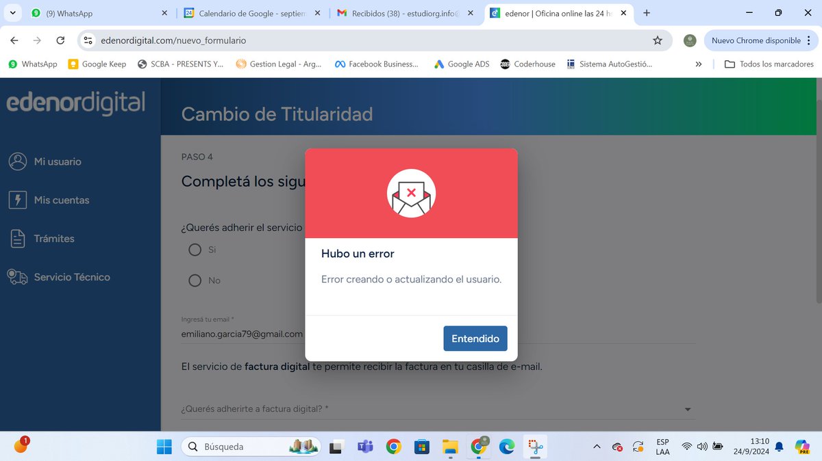 jovencreativo's tweet photo. ¡¡¡ AYUDA !!!    @Edenor  me es IMPOSIBLE hacer el cambio de titularidad !!!  Llamé al 0800, intenté por WhatsApp, usé la página Edenor On Line  ¡¡¡ ES IMPOSIBLE !!!  No logro hacer el cambio de titularidad de un depto. que dejó de estar alquilado  
¿Me darían una Mano? #EDENOR https://t.co/Z9yCXSb78T