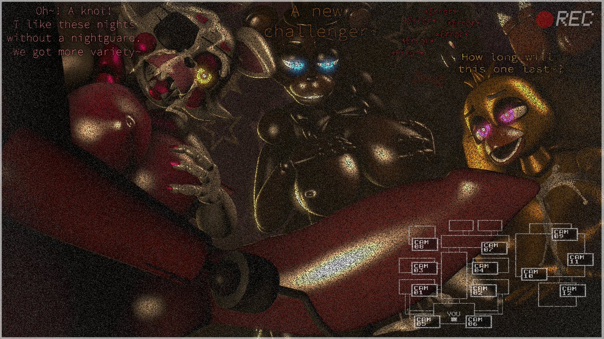 LeafytheLeafer's tweet photo. I just had to use more of @MISHUUYU 's models again as they are amazing!
Also messed around with some stuff to give more of the feel of the old FNAF camera vibe while making the FNAF girls look the best they could!
#nsfw #sfm #3d #fnaf #fazbears #anthro #femdom #newchallenge https://t.co/8ggfRgxfja