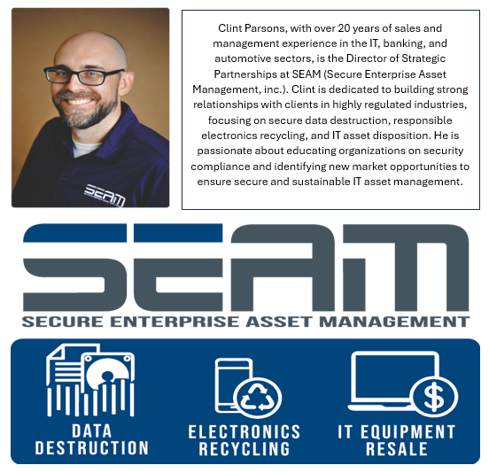 HIMSSSD's tweet photo. HIMSS Dakotas Chapter webinar featuring Clint Parsons, Director of Strategic Partnerships SEAM (Secure Enterprise Asset Management, Inc.)  

Simplifying IT Asset Disposal in Healthcare: The Importance of Certification 
Friday October 25, 2024  12 pm CDT
https://t.co/dYfTDNHuZI https://t.co/OvydBX1uRR
