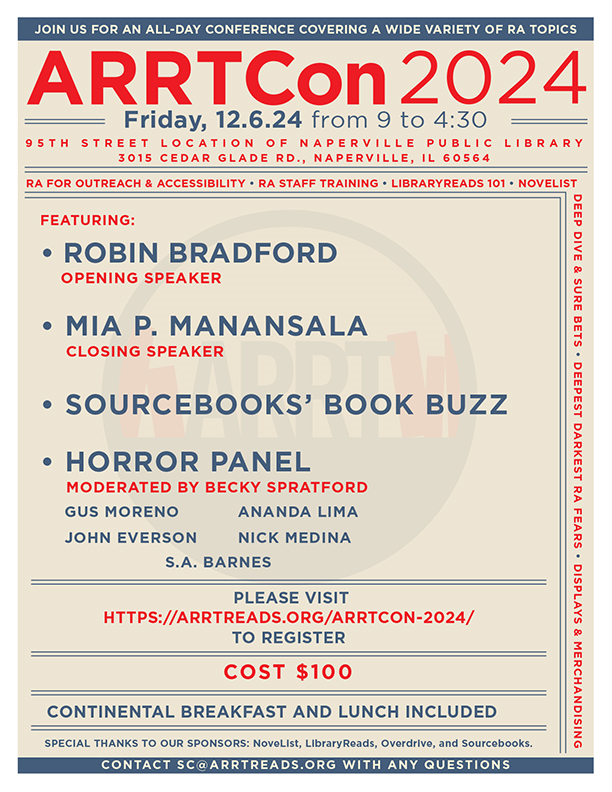 RAforAll's tweet image. The word is out. I have an awesomer #HorrorForLibraries panel planned to bring to you in December at @ARRTreads ARRTCon

arrtreads.org/arrtcon-2024/ to register. It sold out last year. 

Click through for more surprises like @vantine @yikesyaika @Sourcebooks and @LibraryReads99