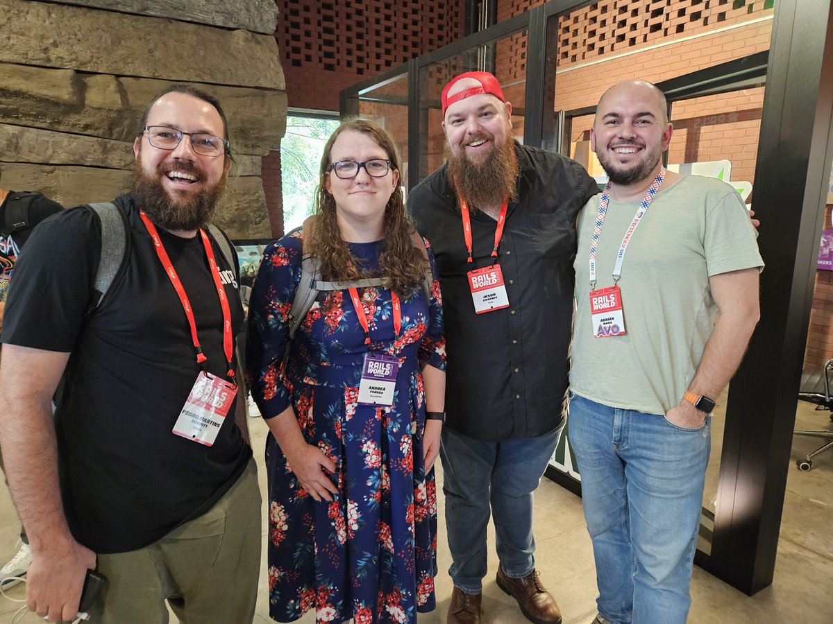 Meeting people that taught me a lot about Ruby and Rails! Thx folks. <a href="/adrianthedev/">Adrian Marin 🥑 avohq.io</a> <a href="/afomera/">Andrea Fomera</a> <a href="/jasoncharnes/"></a>