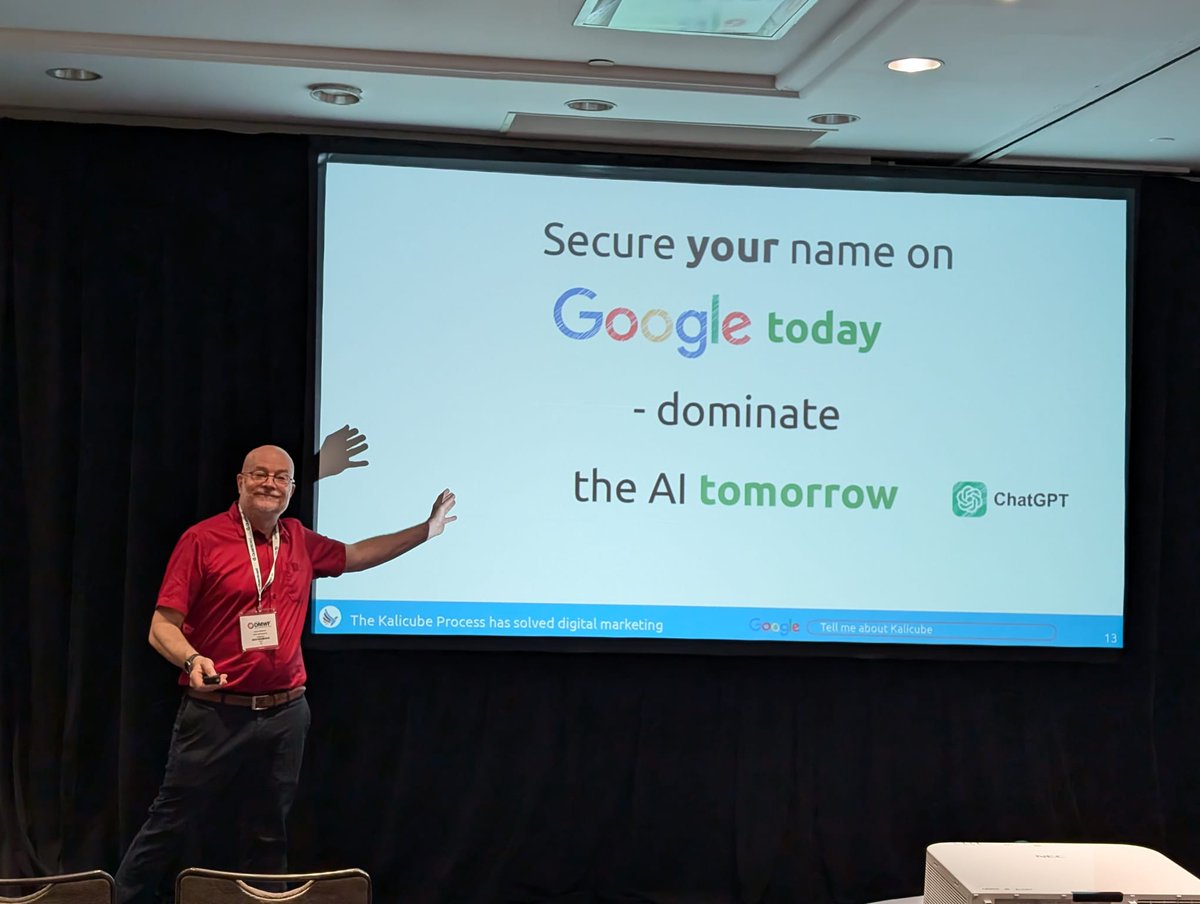 jasonmbarnard's tweet photo. Google &amp; #AI are shaping your brand. Will you let them take control of your most valuable asset?

Here’s my talk at #DMWFNewYork, discussing how #TheKalicubeProcess can help you leverage AI to your advantage.

Book a call with me.
https://t.co/hU3ksdvP25 https://t.co/sLV9YmXQxN
