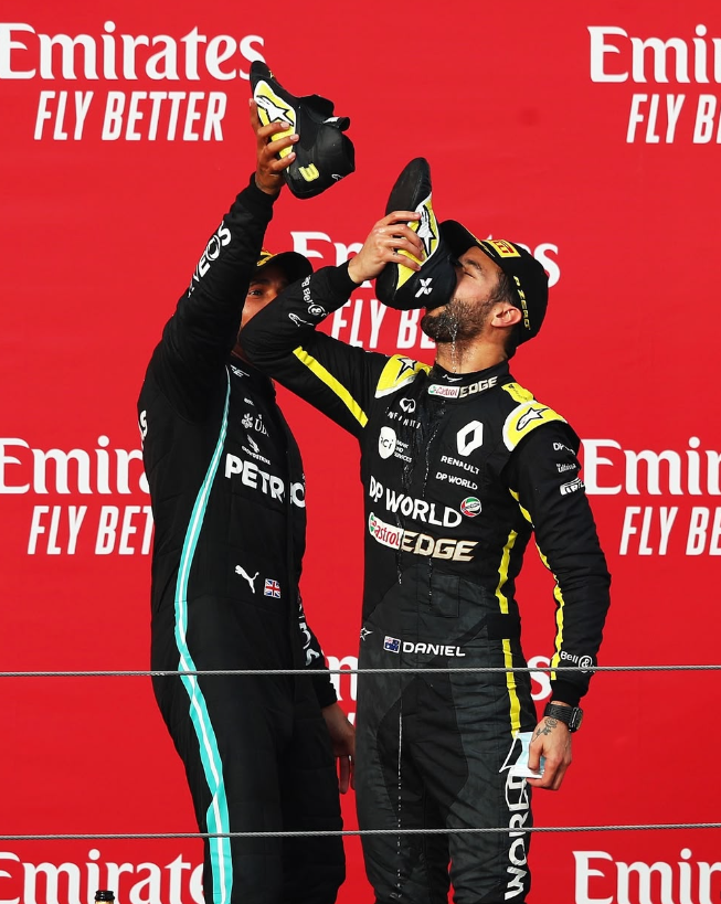 mereeedithh's tweet photo. Lewis on IG: "@danielricciardo it’s been a honour to compete with you over the years. I’ll never forget the battles, the laughs, and drinking out of your shoe 🤢 It was gross, but glad I got to do it with you bud.

You leave a legacy of always being yourself, which in this sport is never easy. You’ve taken it all with the biggest smile and I salute you for it. There is so much more for you up ahead and I can’t wait to see what you do next. Always here for you, man."
