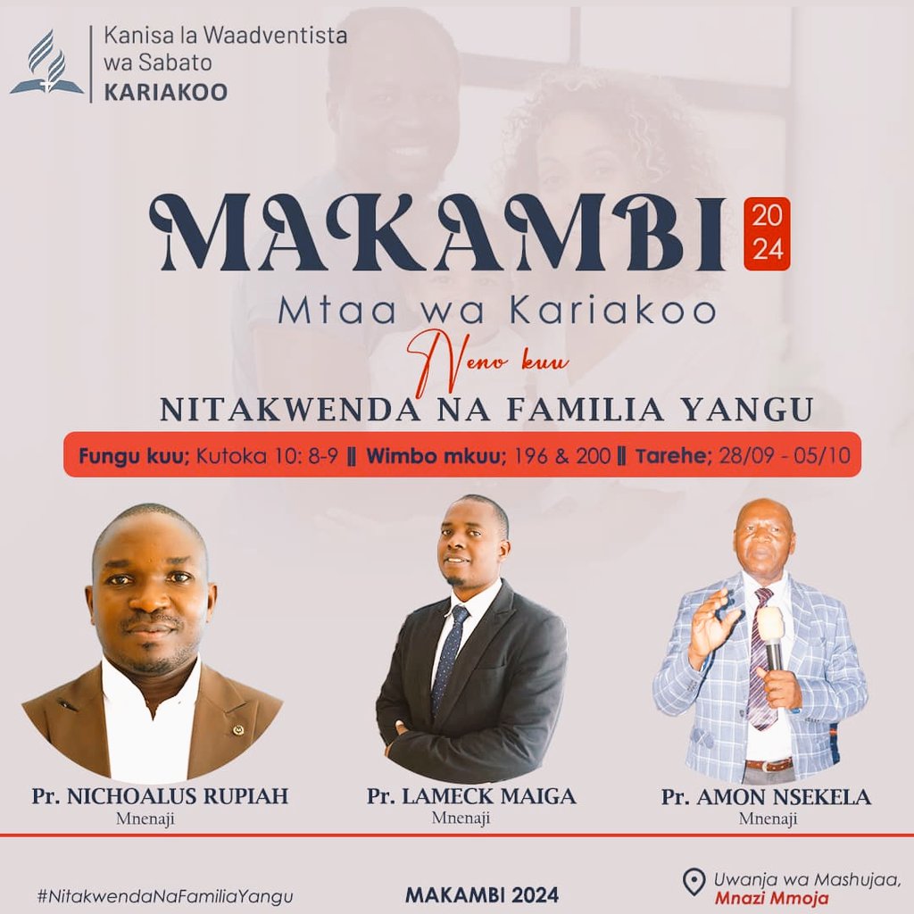 KIBADASDA's tweet photo. Makambi mtaa wa #K/Koo. 
#Pr Lameck Maiga mchungaji wa mtaa wa Kanisa la #KibadaSDA yupo tayari kutuhudumia. Bwana amemchagua kuwa miongoni mwa Wachungaji watakaotuhudumia katika Kambi hili.

#Wote tunakaribishwa. https://t.co/koXoSBInHa