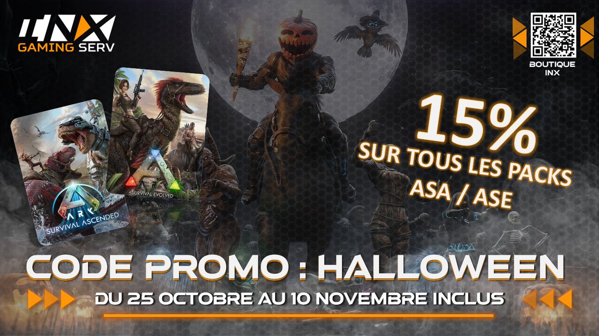 InxServ's tweet photo. Hello la communauté INX !  🐦‍⬛
10% sur toute la boutique INX ASA ou ASE fais ton choix !
Du 25/10 au 10/11 inclus profites-en😍
Pleins de nouveautés t'attendent, rejoins- nous 😎👌
➡️https://t.co/JunDfxdzgE

#arksurvivalascended #inx #promo https://t.co/gA9jhlSldT