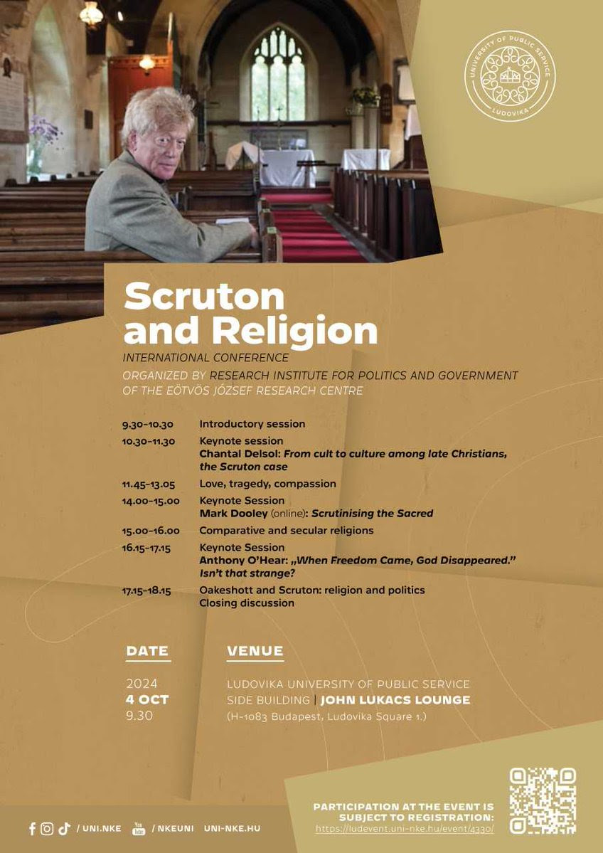 Scruton and Religion - our next event on the 4th of October. Please feel free to join us! with <a href="/HorcherF/">Ferenc Hörcher</a>