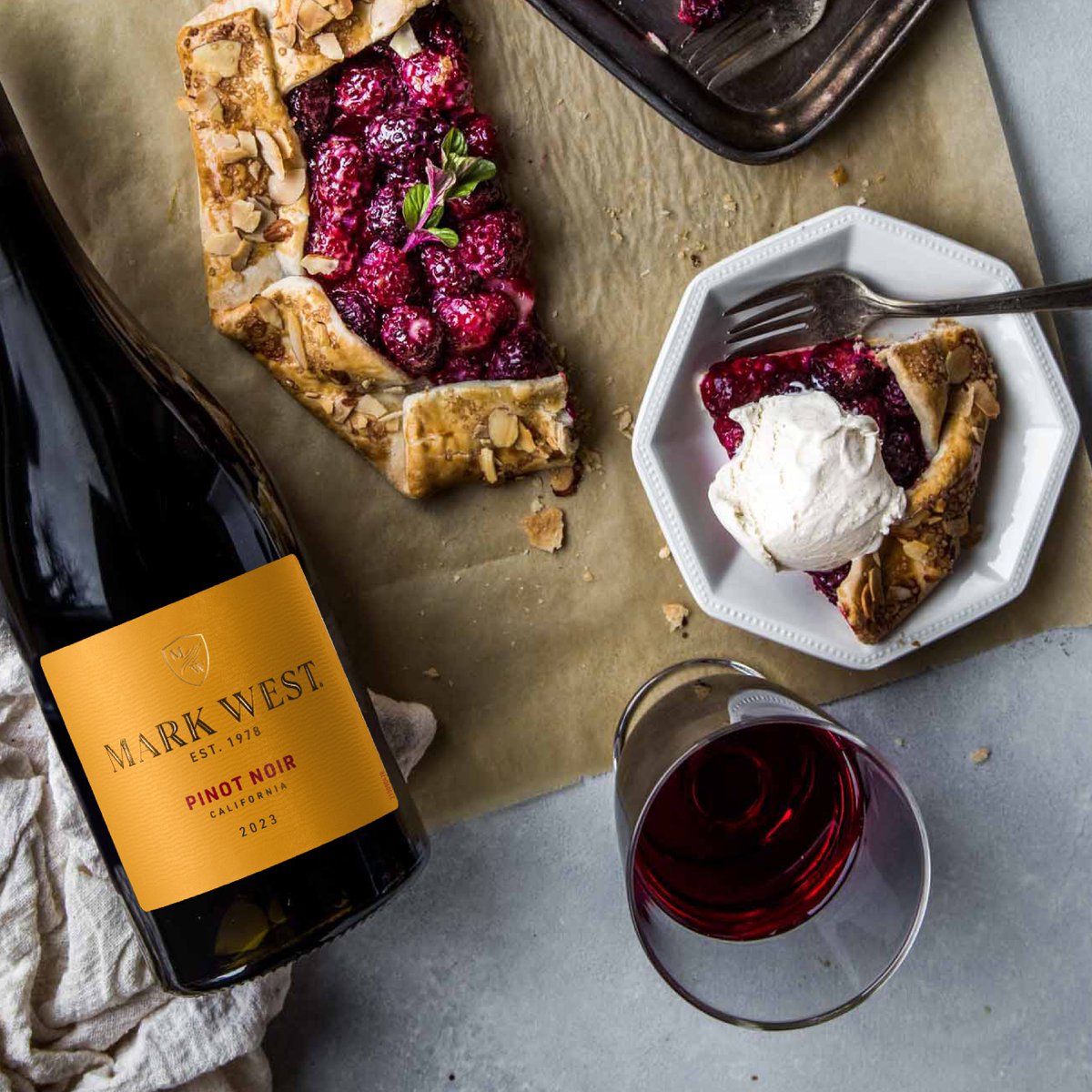 Berry desserts meet their match with the bright layers of ripe raspberry and cherry in Mark West Pinot Noir. Elevate your dessert with a glass of perfection.