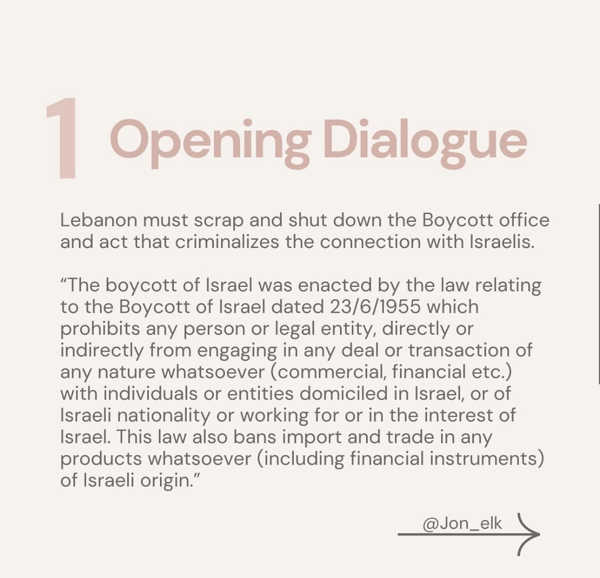 BenShteig's tweet image. Peace between Lebanon and Israel can start with these two simple steps:

1. Open Dialogue: Choosing words, not violence &amp;amp; respecting the boarders, culture &amp;amp; tradition.

2. Lebanon to fully adopt UN resolution 1559: Free elections with a ban on terror organisations to run.