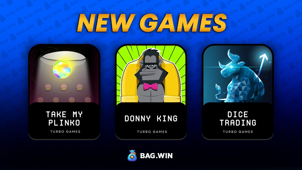 bagdotwin's tweet photo. We just added 6 new games 🚨

• Take My Plinko (Turbo Games)
• Donny King (Turbo Games)
• Dice Trading (Turbo Games)
• Fruit Party (Turbo Games)
• Fortuna Trueways (BGaming)
• European Roulette (Evolution)

Like + RT to win a $20 bonus to play. We'll pick 5 winners!