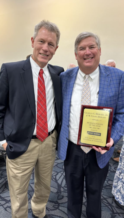 AssetTechG's tweet photo. Our team had a fantastic time at the Greater Florence Chamber of Commerce Annual Membership Luncheon! Pictured here is our CEO, Bill Lynch, congratulating Charles Howard on his &amp; Chase Howard's "Business Person of the Year" award. #thoughtleadership #innovation #leadership #ATG https://t.co/Hsd6uKrRTt